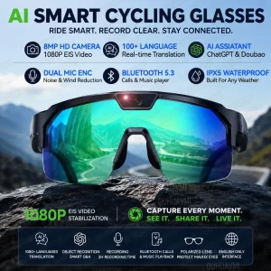 AIGLASSZ Vision V61 – 8MP Camera Smart Sunglasses, AI Assistant, EIS Video