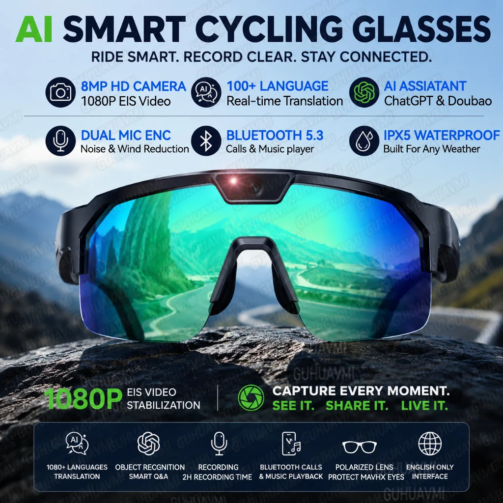 AIGLASSZ Vision V61 – 8MP Camera Smart Sunglasses, AI Assistant, EIS Video