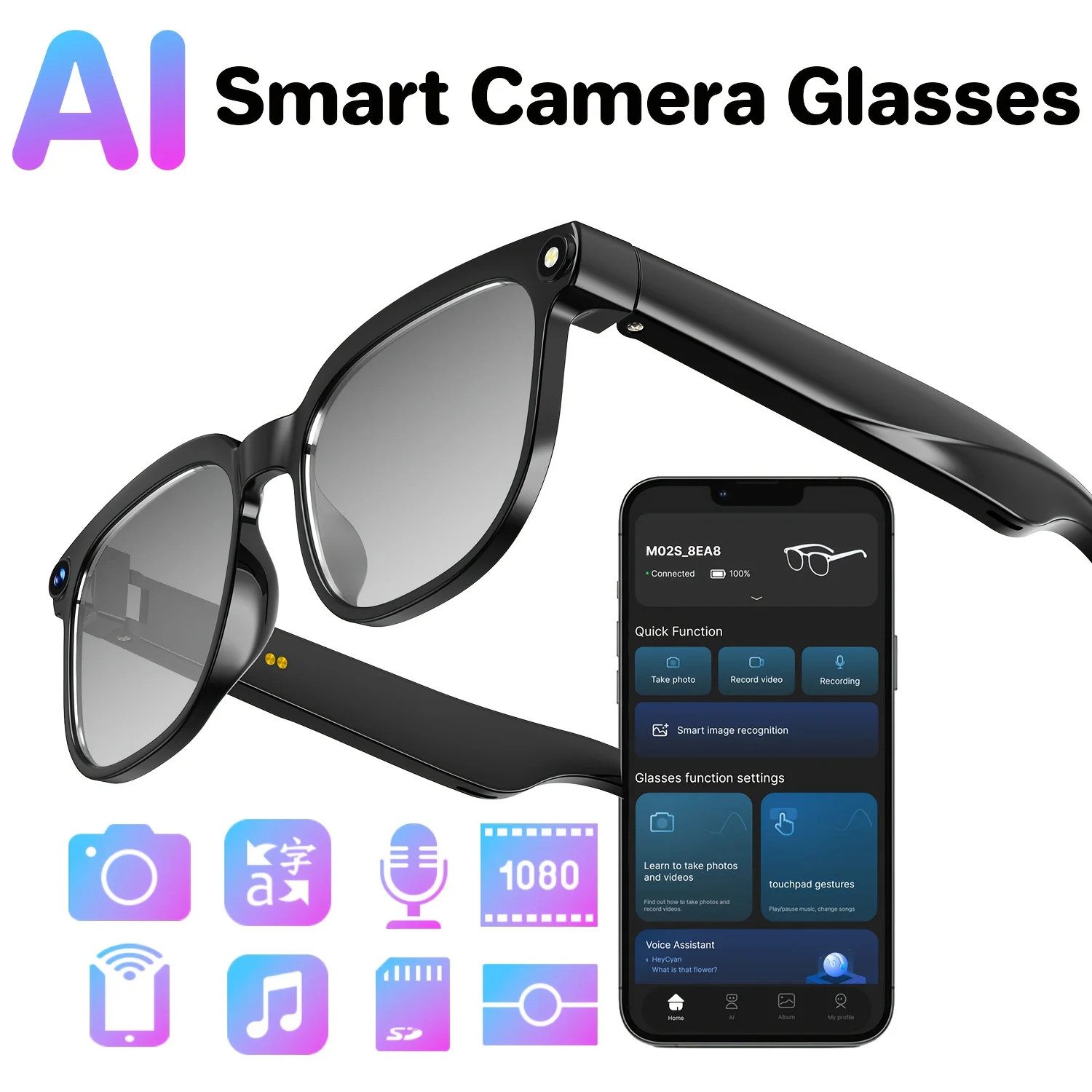 AIGLASSZ Vision V43 – 8MP Smart Camera Glasses, Photochromic Lenses, Translation