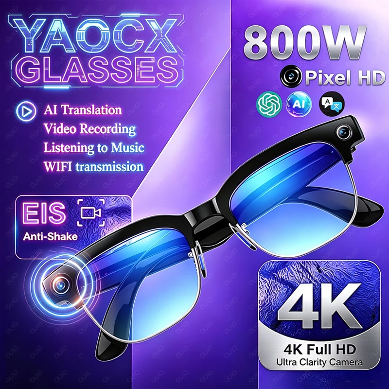 AIGLASSZ Vision V50 – 4K Ultra HD AI Smart Glasses, 8MP Camera, Voice Assistant