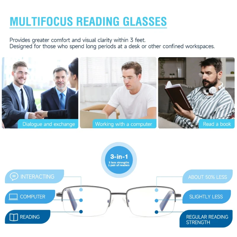 AIGLASSZ Tone T06 – Bluetooth Audio Reading Glasses, Blue-Light Blocking Metal Frame - Image 3