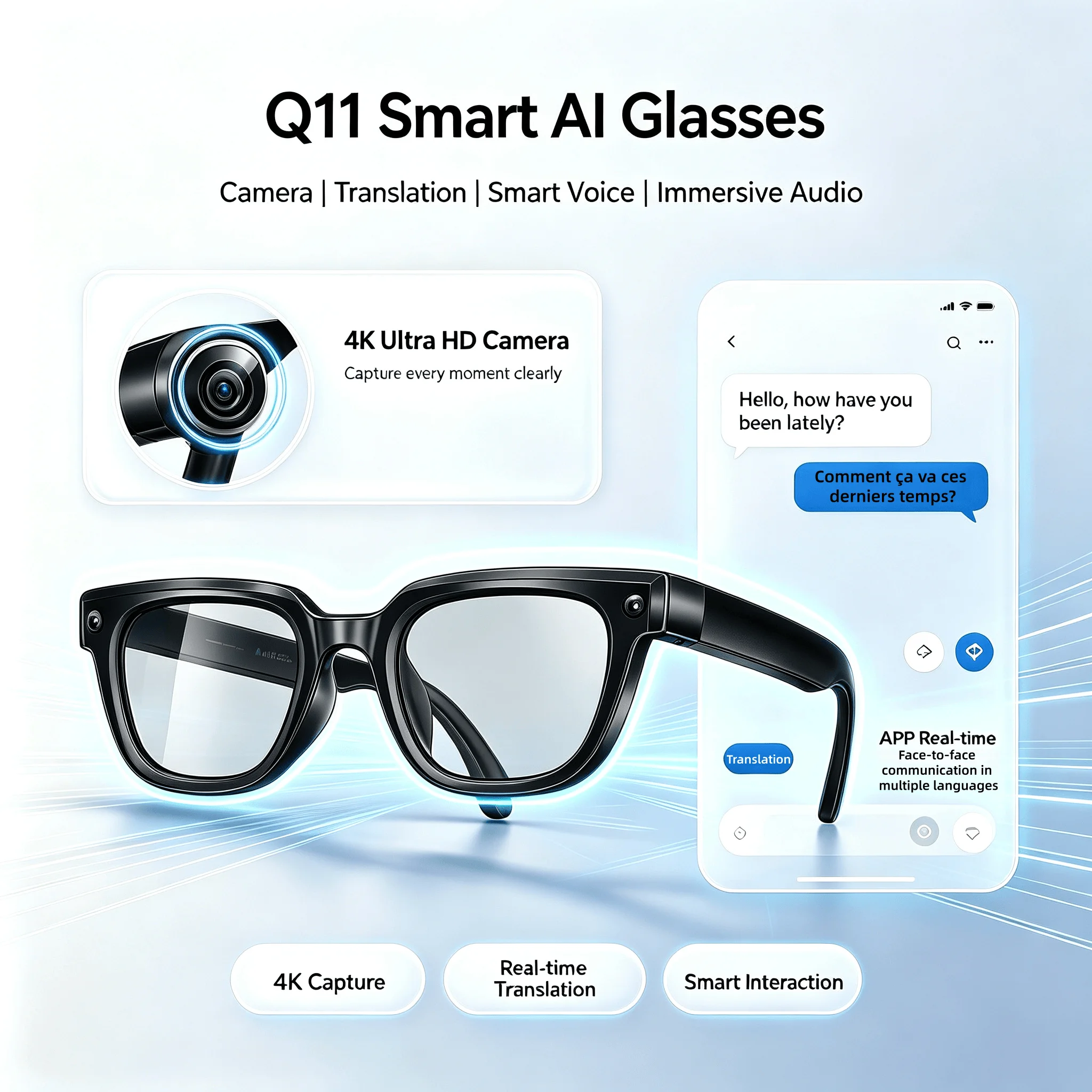 Q11 Photochromic Smart Glasses – 4K Camera & Real-Time Translation
