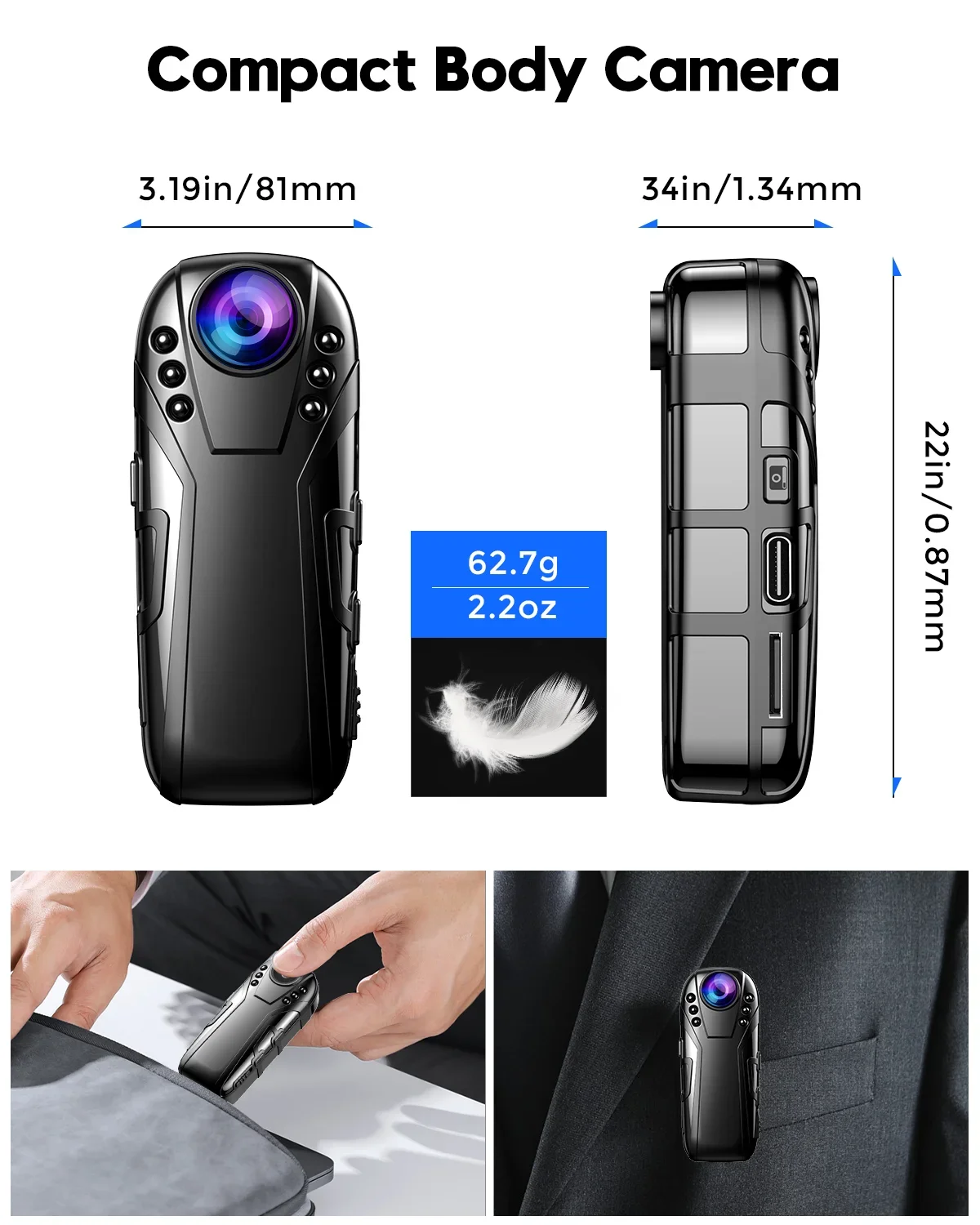 Boblov L02 1080P Mini Body Camera – Infrared Night Vision, 125° Lens - Image 3