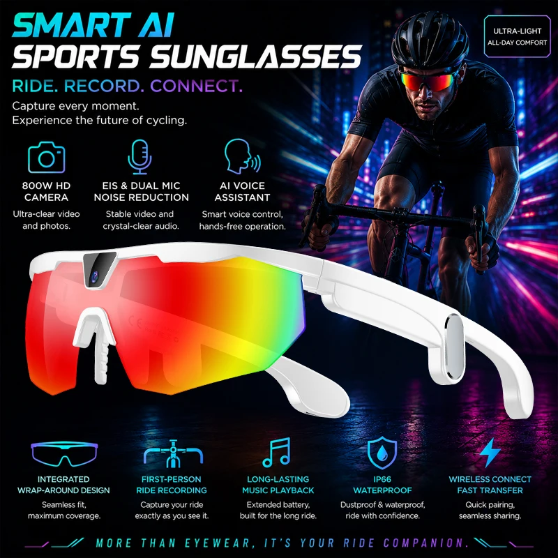 AIGLASSZ Vision V60 – Cycling Camera Smart Glasses, 8MP Anti-Shake Video & AI - Image 8