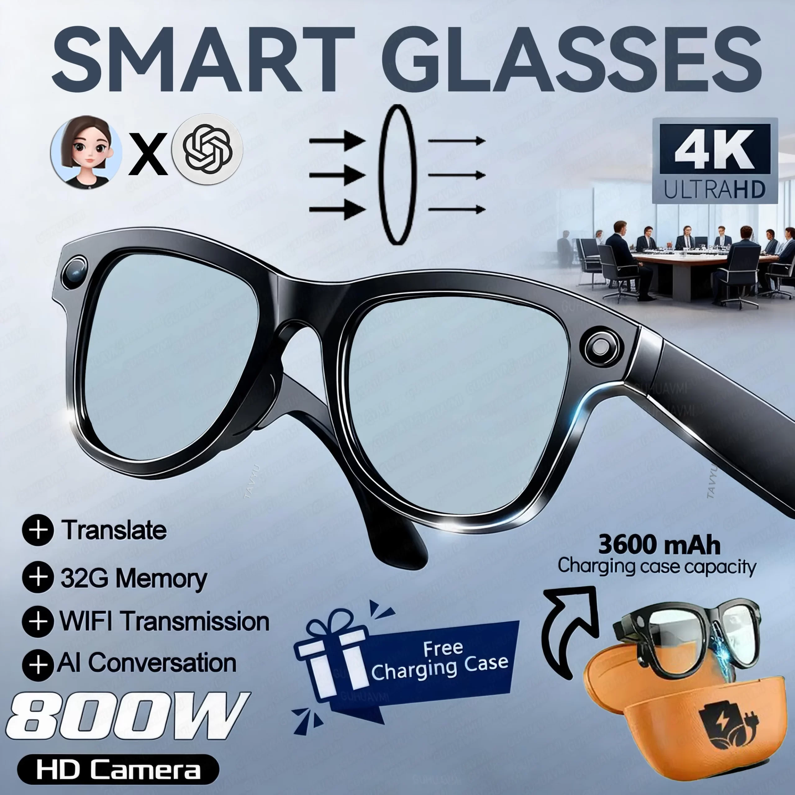 AIGLASSZ Vision V80 – 8MP AI Smart Sunglasses, 3600mAh Case, 32GB & 160+ Languages - Image 12