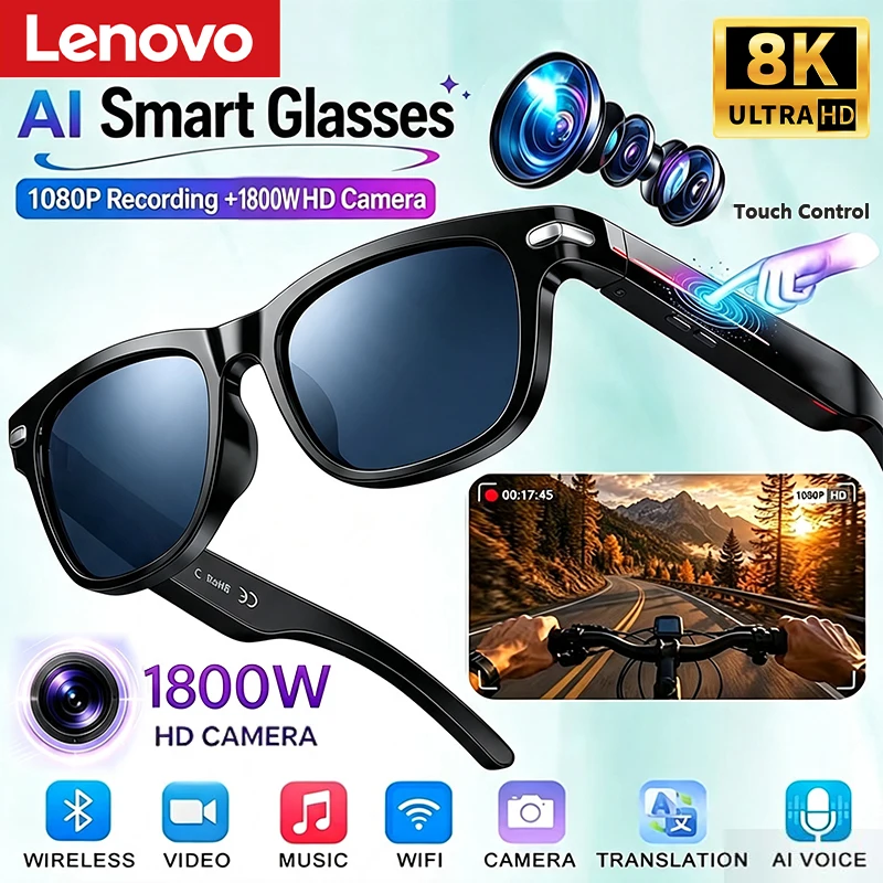 Lenovo 8K AI Smart Sunglasses – Remote Photo, Music & Translator