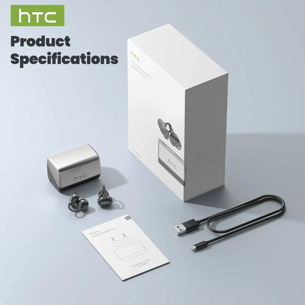 HTC NE67 Bluetooth 6.0 Ear-Clip AI Translator Earbuds with Chain - Image 6