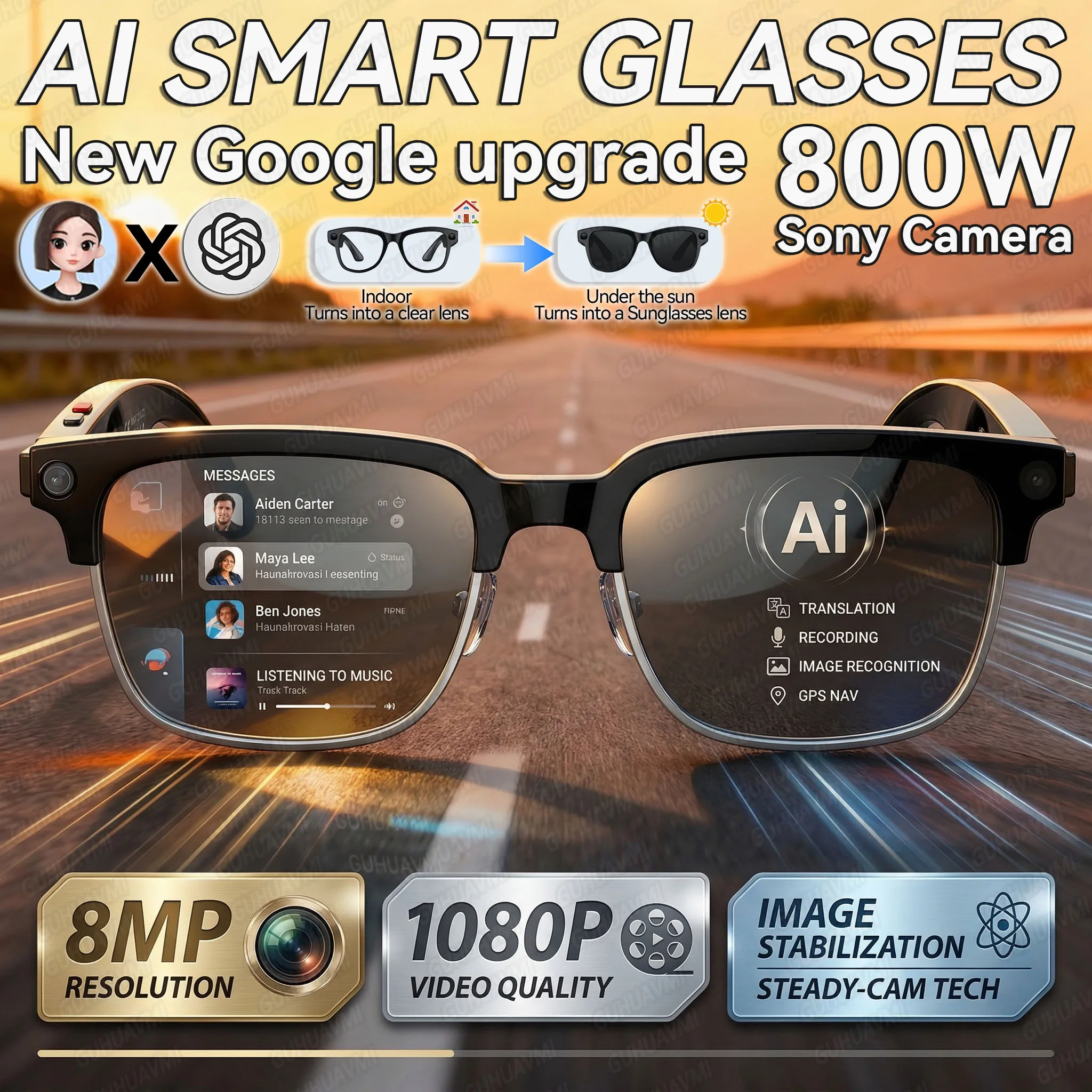 AIGLASSZ Vision V16 – 8K Colour-Changing AI Smart Glasses, 8MP Camera, 120+ Languages