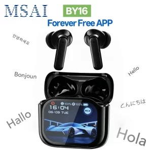 BY16 AI Translator Earbuds – 144 Languages, LCD Touch Screen