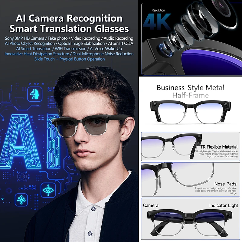 AIGLASSZ Vision V50 – 4K Ultra HD AI Smart Glasses, 8MP Camera, Voice Assistant - Image 3
