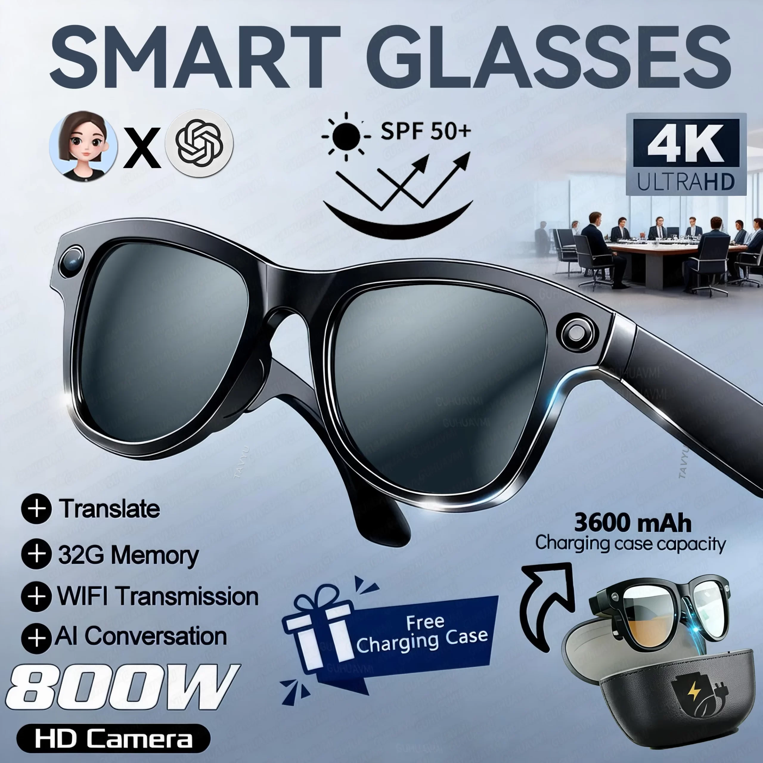 AIGLASSZ Vision V81 – 8MP Anti-Shake Smart Glasses with 3600mAh Case, 120+ Languages - Image 10