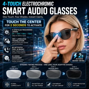 AIGLASSZ Vision V06 – Electrochromic AI Audio Glasses, Touch Colour-Change
