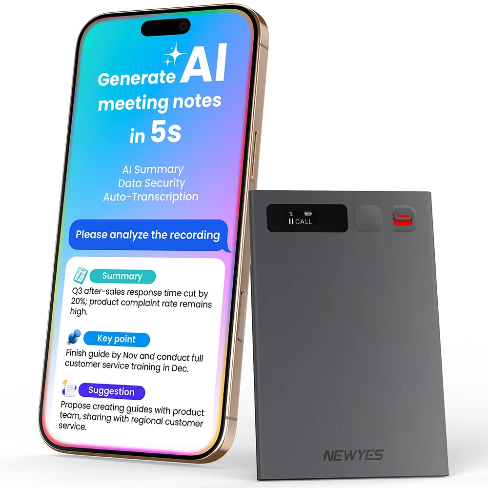 Newyes Ailog AI Voice Recorder – 64GB, App Transcription & Summary