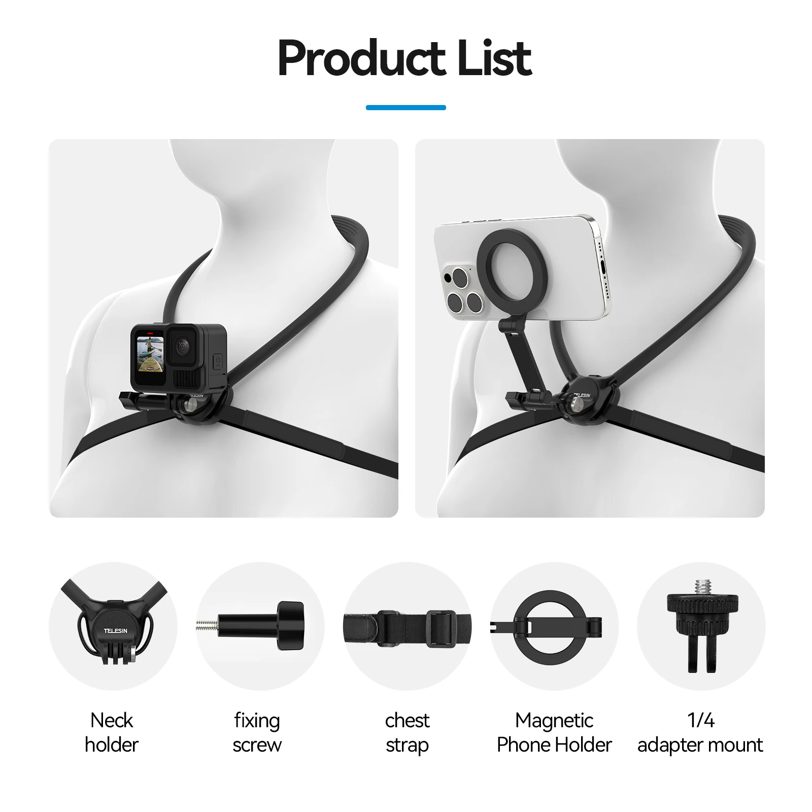 Telesin 2-in-1 Neck Mount for Phones & Action Cameras - Image 7