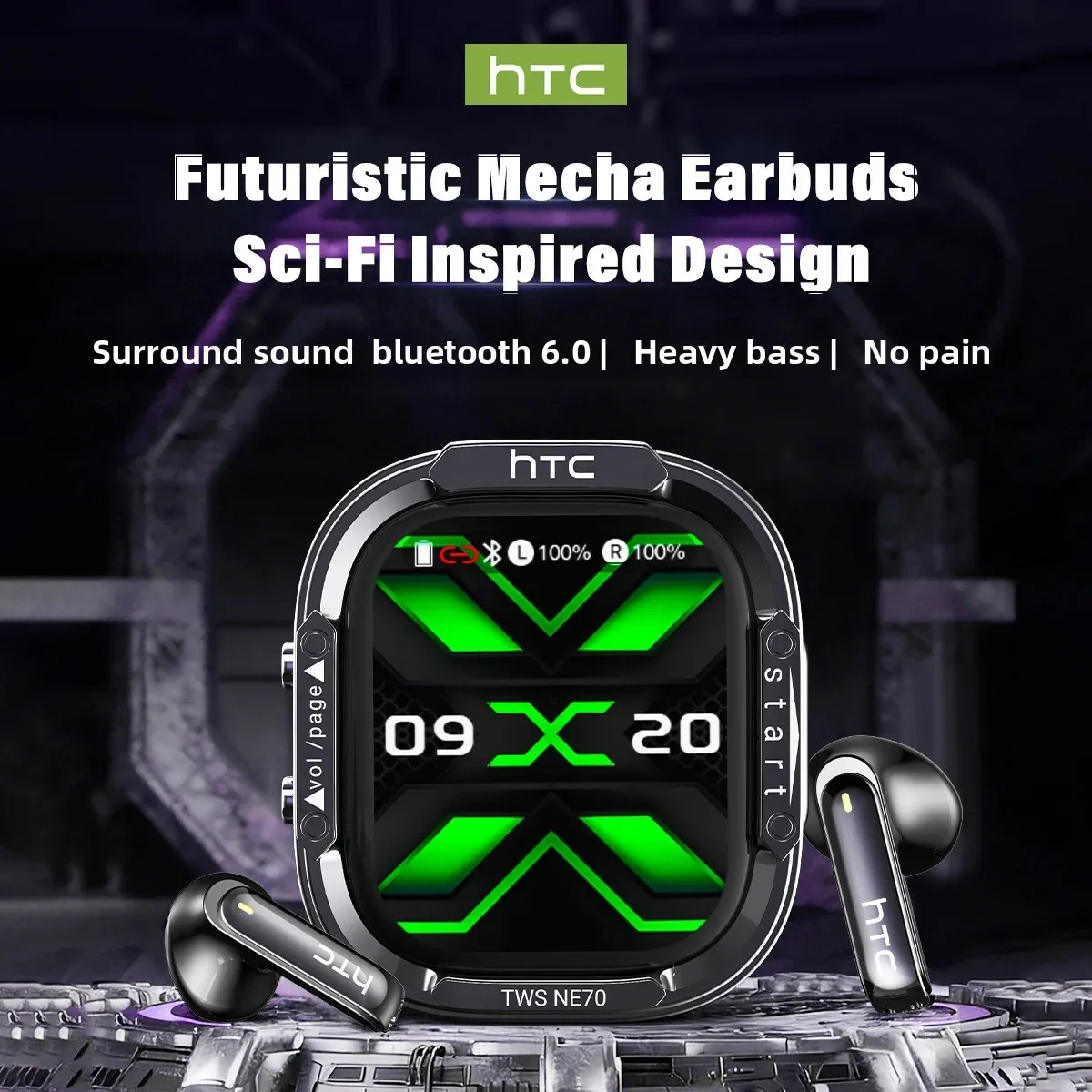 HTC NE70 Bluetooth 6.0 Earbuds – Touchscreen Case & AI Translator - Image 2