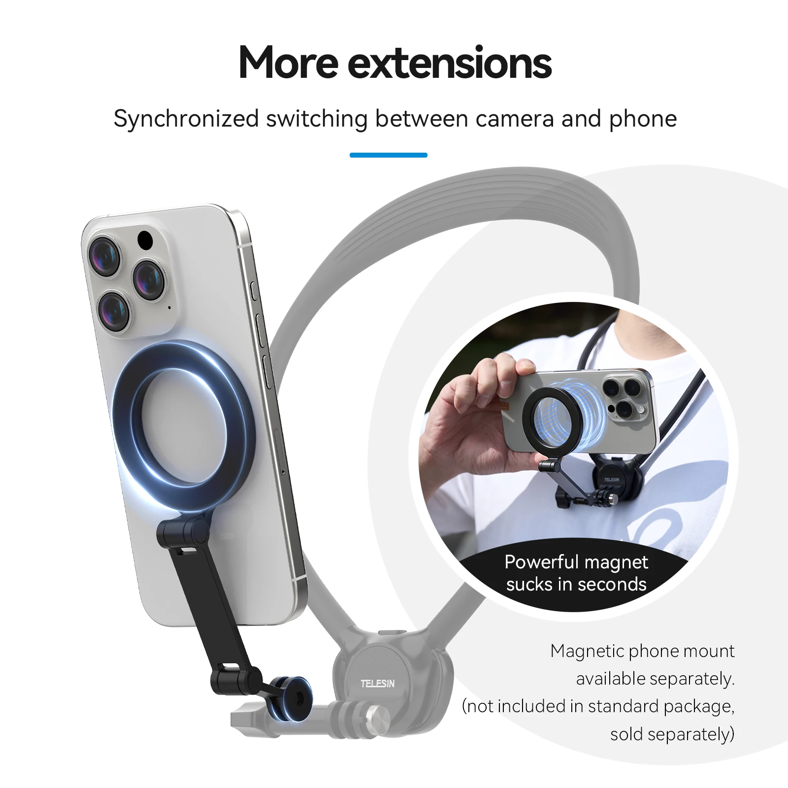 Telesin 2-in-1 Neck Mount for Phones & Action Cameras - Image 6