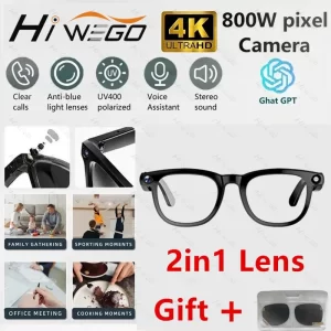 AIGLASSZ Vision V78 – 2-in-1 4K AI Smart Glasses, 8MP Camera, Calls & Translation