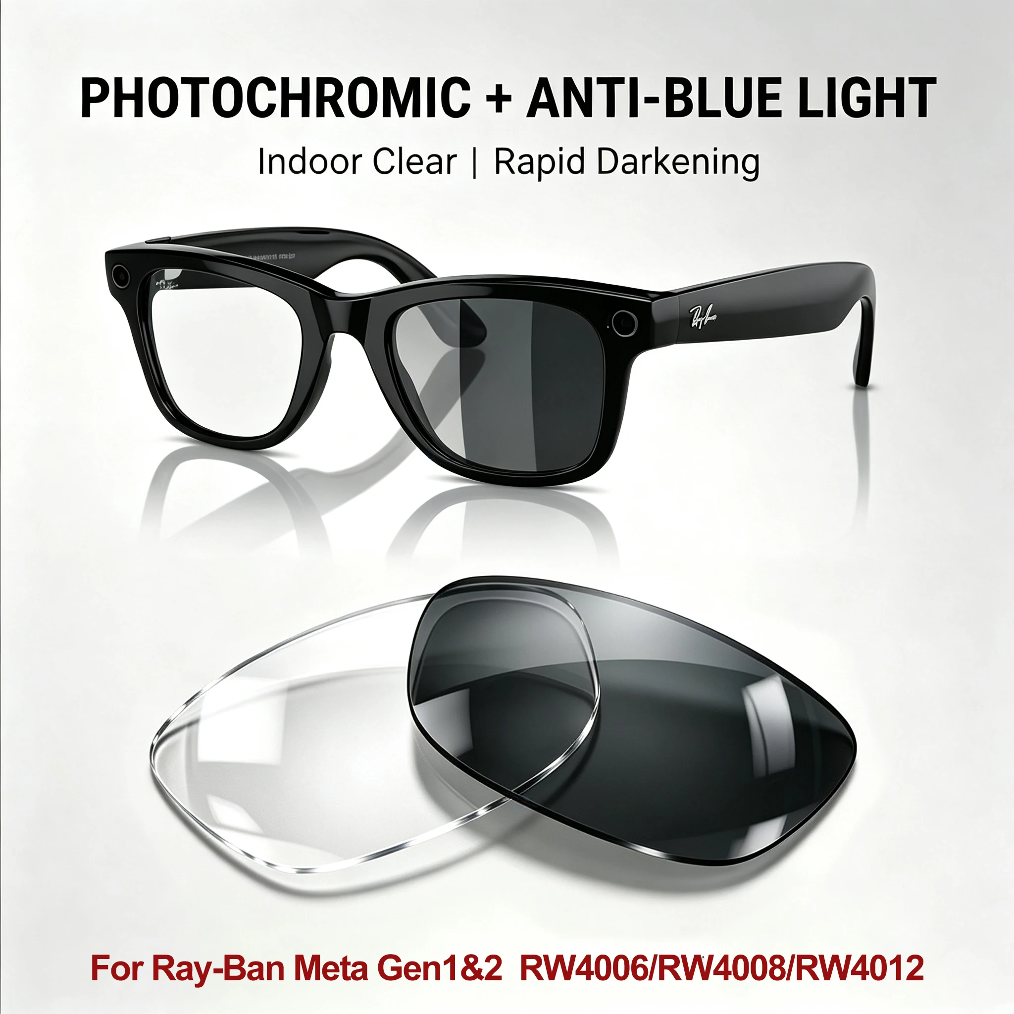 Photochromic Polarized Replacement Lenses for Ray-Ban Meta Wayfarer