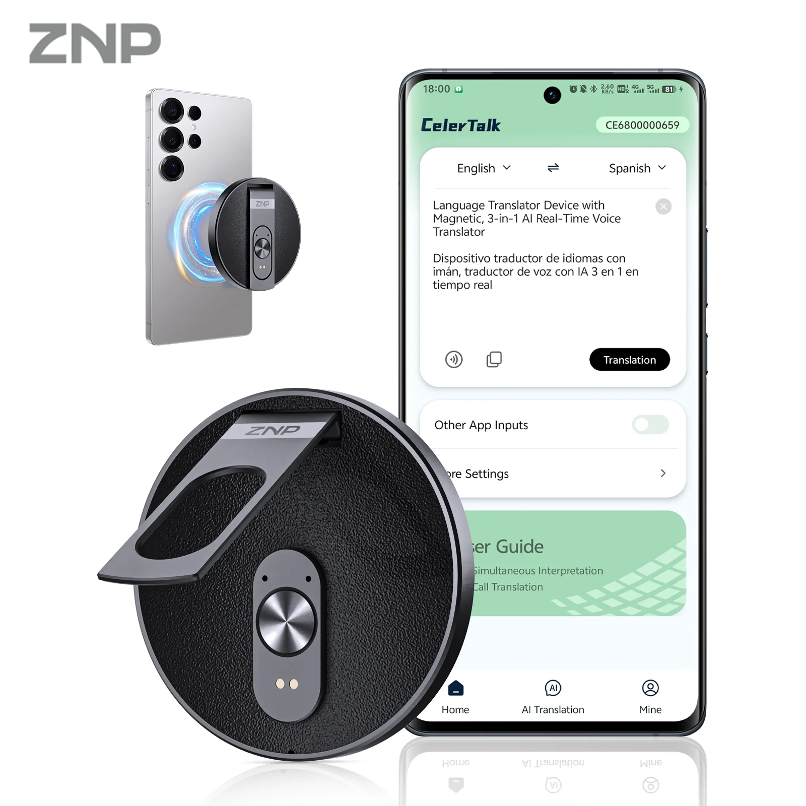 ZNP Ultra-Thin AI Voice Translator – Magnetic Foldable Phone Stand - Image 3