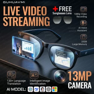 AIGLASSZ Vision V47 – 13MP AI Smart Glasses, Live Streaming, 130+ Languages & ChatGPT