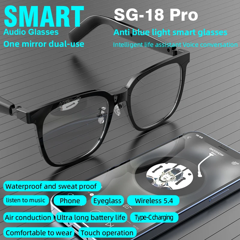 SG18 Pro 2-in-1 Smart Glasses with Magnetic Lenses & TWS Audio - Image 3