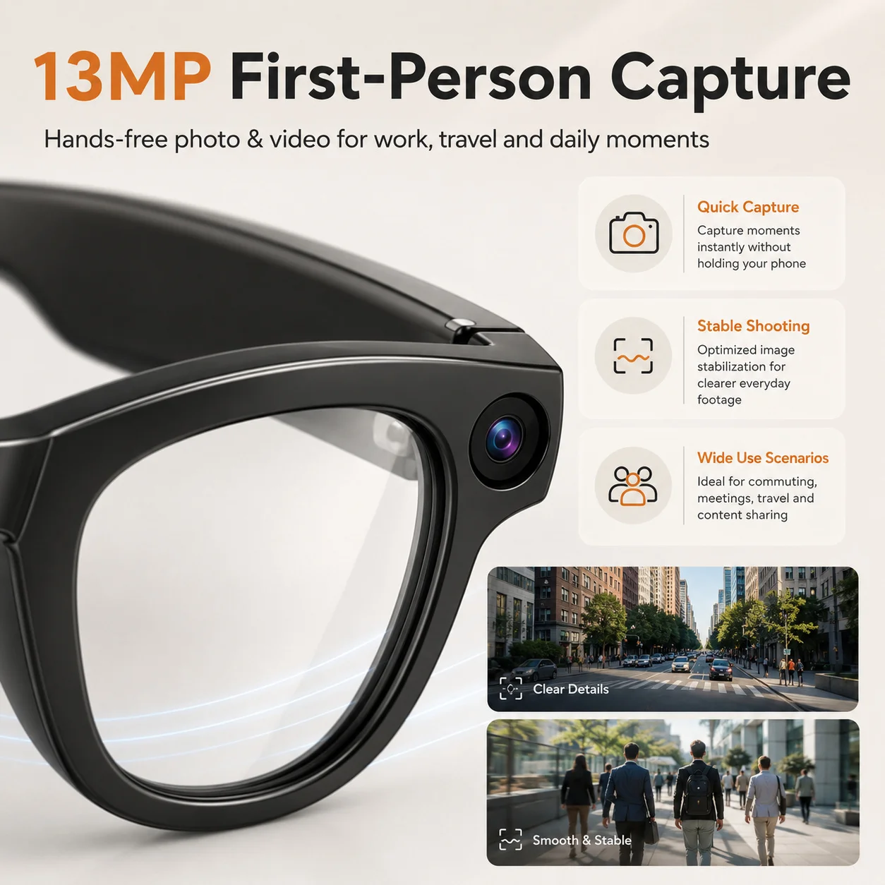 AIGLASSZ Vision V63 – 13MP POV AI Smart Glasses, Live Streaming, Translation & 32GB - Image 2
