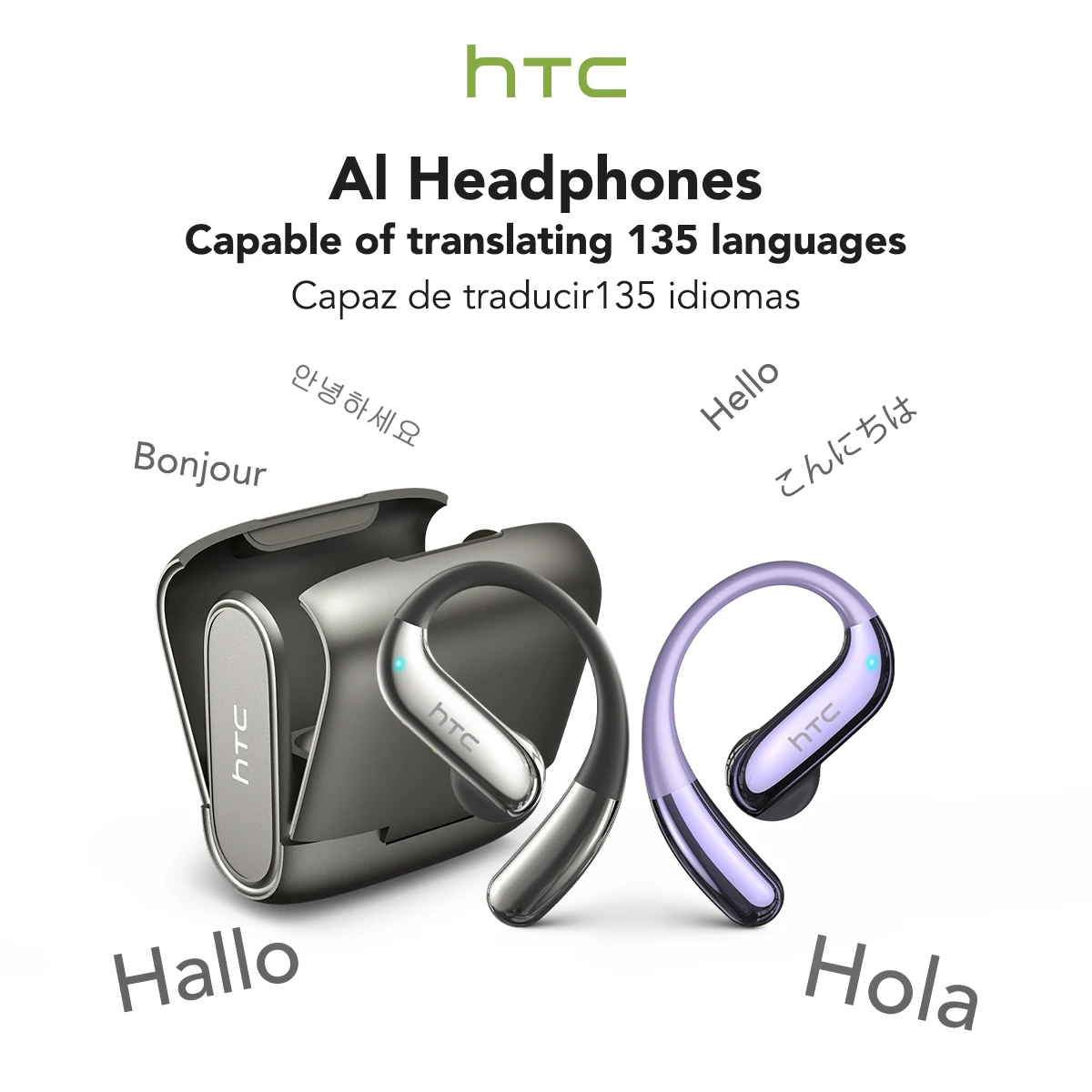 HTC NE23 OWS Open-Ear Translation Earbuds – Bluetooth 6.0, IP55