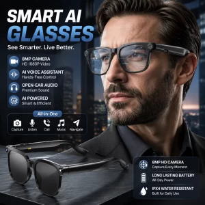 AIGLASSZ Vision V38 – 4K Photochromic AI Smart Glasses, 8MP Camera, AI Chat & Music