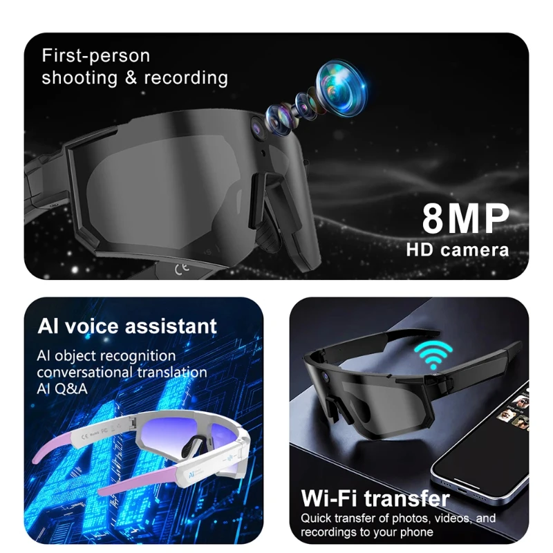 AIGLASSZ Vision V19 – AI Smart Glasses, 1080P Video, Remote Photo Capture & Translator - Image 2