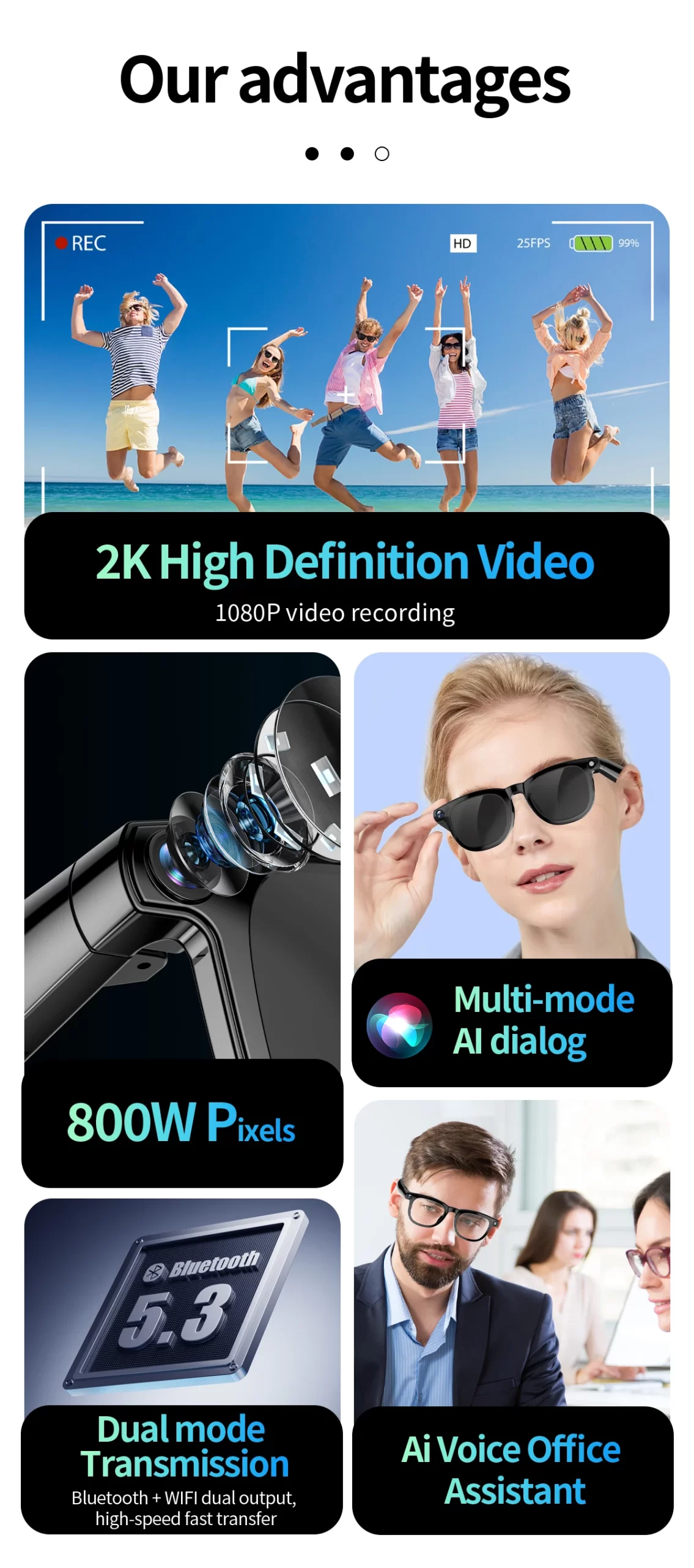 AIGLASSZ Vision V78 – 2-in-1 4K AI Smart Glasses, 8MP Camera, Calls & Translation - Image 3