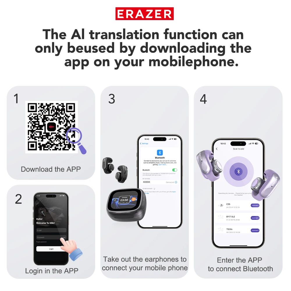 Erazer XF28 Bluetooth 6.0 Open-Ear Translation Earbuds - Image 3