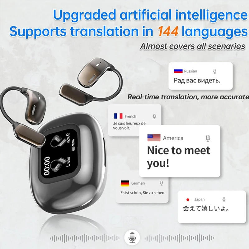 Uyuxio OWS AI Translation Earbuds – 144 Languages, LCD Touch Screen - Image 2