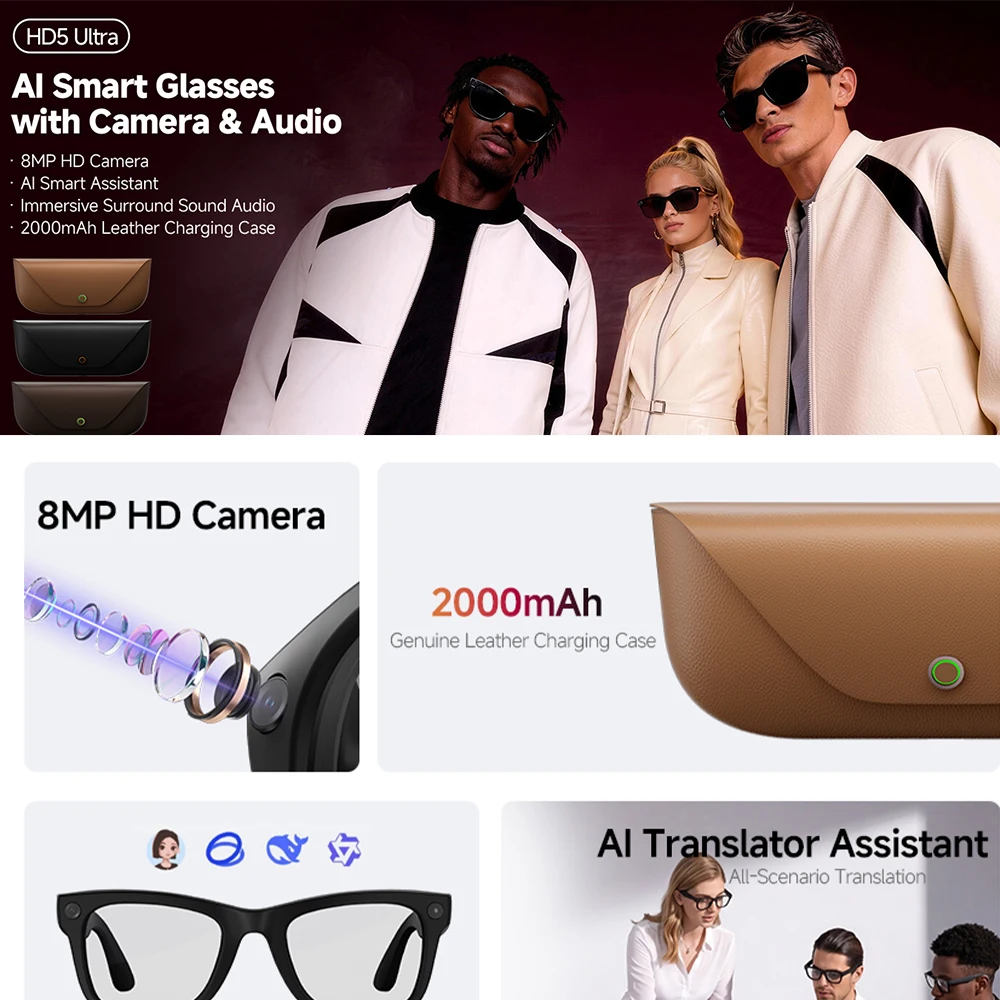 HD5 Ultra AI Smart Glasses – 8MP Camera & Real-Time Translation - Image 2