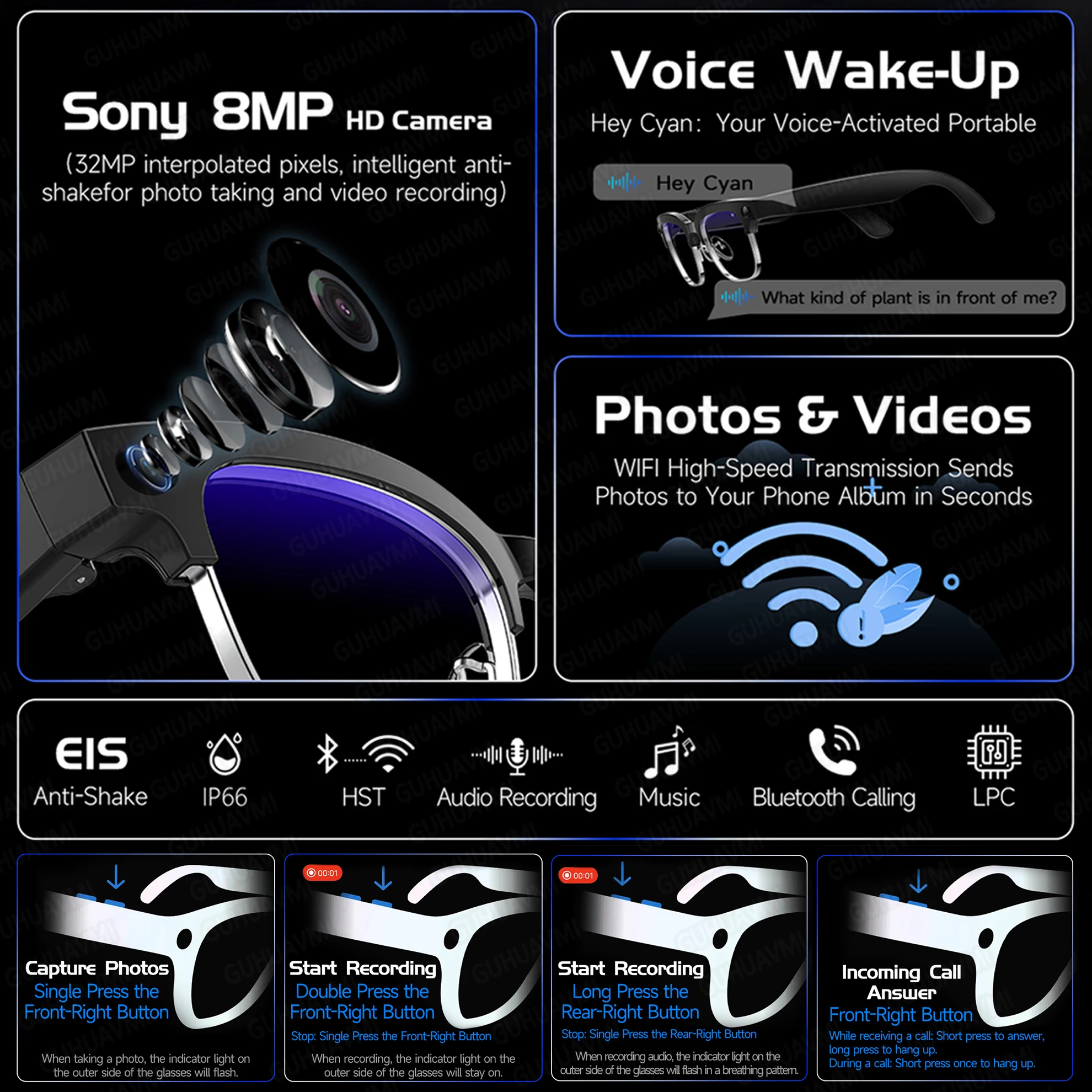 ELS AI Smart Glasses – 8MP Camera, Voice Assistant & Translation (IP66) - Image 2