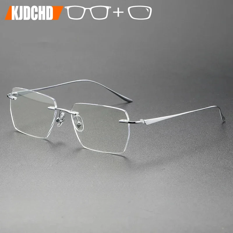 KJDCHD Rimless Titanium Prescription Glasses – Photochromic Lenses
