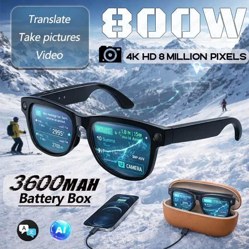 AIGLASSZ Vision V36 – 8MP AI Smart Glasses with 3600mAh Charging Case, Colour