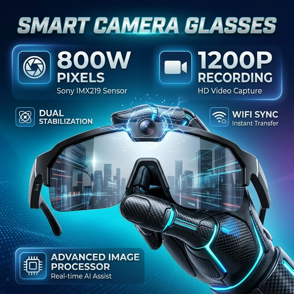 AIGLASSZ Vision V53 – AI Camera Glasses, 1200P POV Video, 30MP Photo & Object
