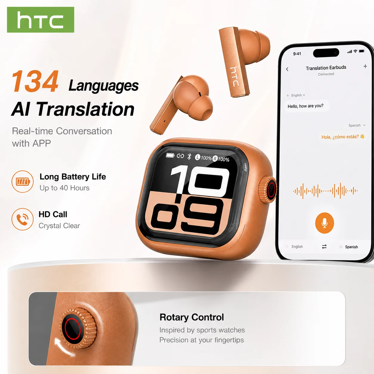HTC NE40 Bluetooth 6.0 TWS Earbuds – AI Translator, Ultra HD Screen - Image 8