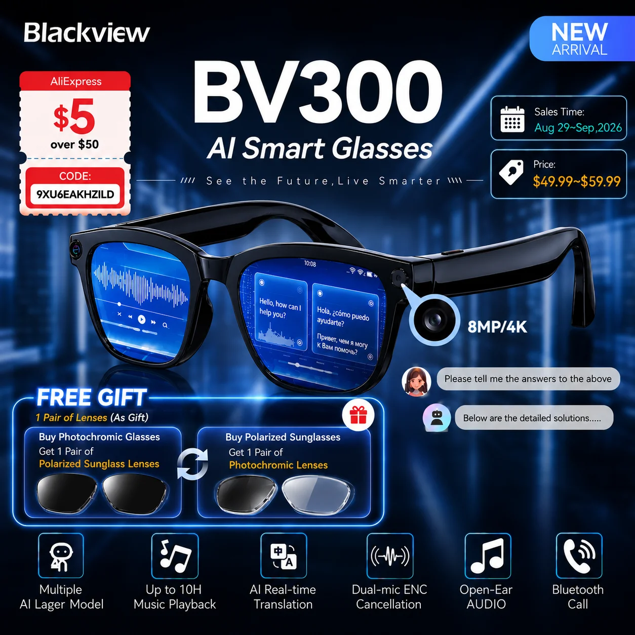 Blackview BV300 4K AI Glasses – Colour-Changing Lenses & Translation