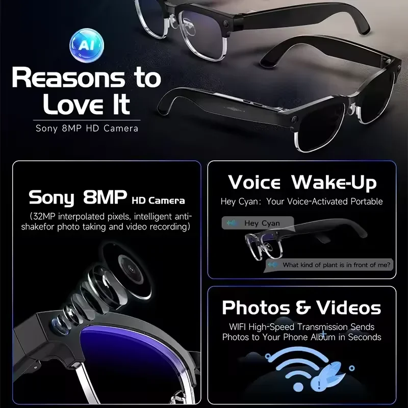 AIGLASSZ Vision V04 – 8MP AI Smart Sunglasses, Wi-Fi Transfer, Calls & Music - Image 5