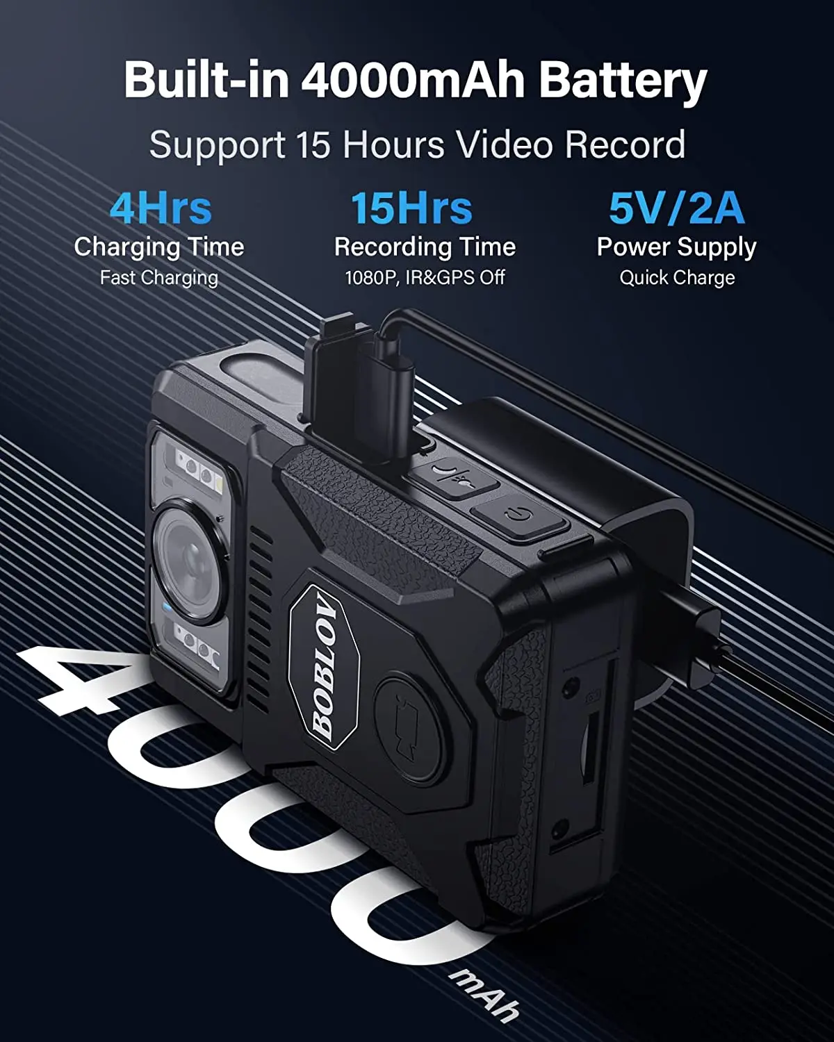 Boblov M7 1080P GPS Body Camera – 4000mAh, 128GB, 180° Rotating - Image 5