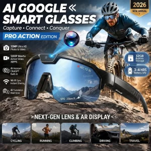 AIGLASSZ Vision V42 – 30MP AI Sports Glasses, 4K Anti-Shake Camera, 32GB Windproof