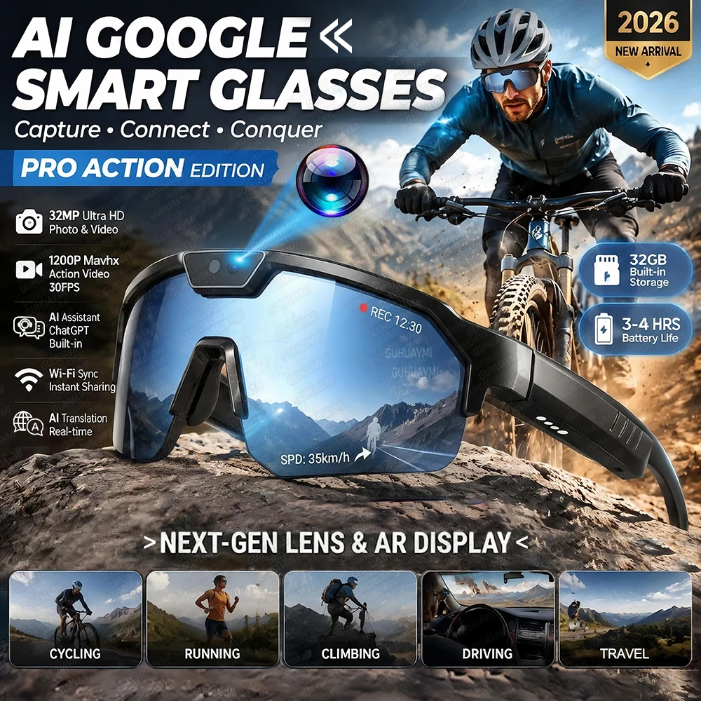 AIGLASSZ Vision V42 – 30MP AI Sports Glasses, 4K Anti-Shake Camera, 32GB Windproof