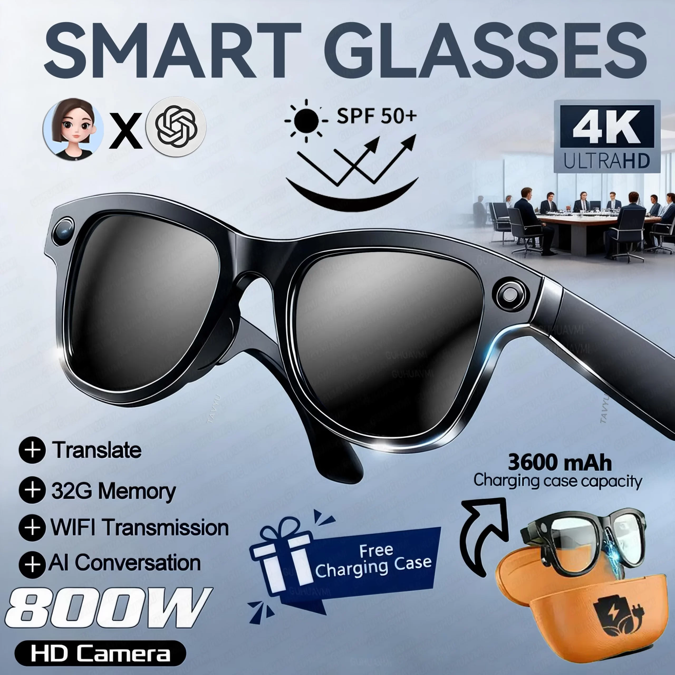 AIGLASSZ Vision V80 – 8MP AI Smart Sunglasses, 3600mAh Case, 32GB & 160+ Languages - Image 7