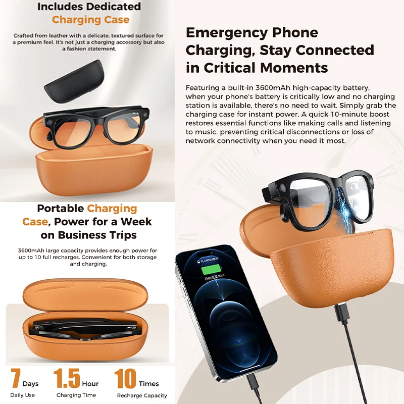 AIGLASSZ Vision V36 – 8MP AI Smart Glasses with 3600mAh Charging Case - Image 3