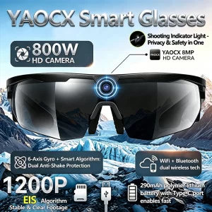 AIGLASSZ Vision V60 – Cycling Camera Smart Glasses, 8MP Anti-Shake Video & AI