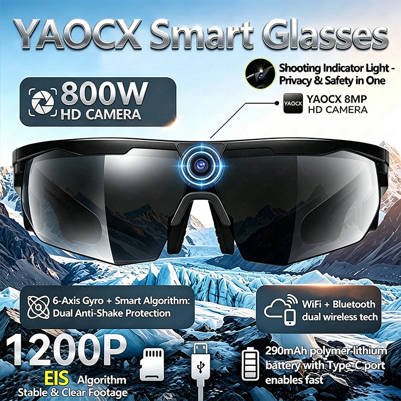 AIGLASSZ Vision V60 – Cycling Camera Smart Glasses, 8MP Anti-Shake Video & AI