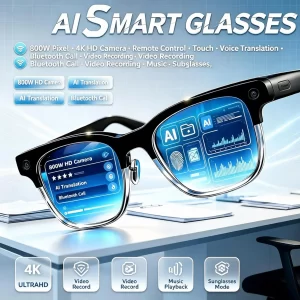 AIGLASSZ Vision V28 – 8MP 4K AI Smart Sunglasses, Remote Control, Translation & Calls