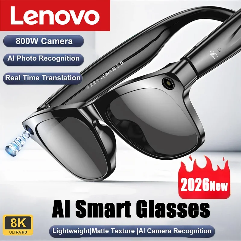 Lenovo 8K Camera Smart Glasses – ChatGPT, Bluetooth Calls & Voice Assistant
