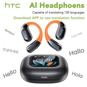 HTC NE27 OWS Open-Ear Earbuds – AI Translator, LCD Touch Screen